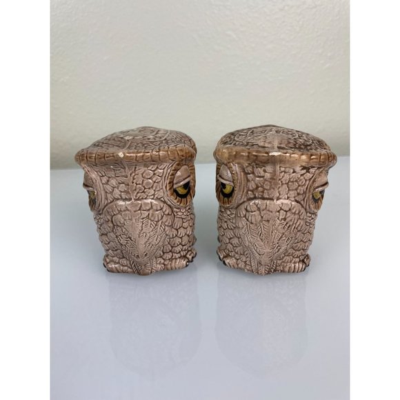 Vintage Sleepy Owl Double Sided Ceramic Salt & Pepper Shakers Large w/ Stoppers - Picture 9 of 12